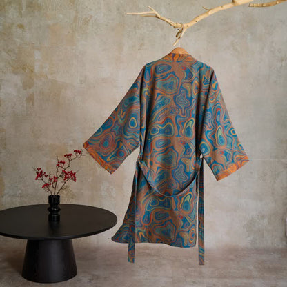 Artistic Abstract Pattern Cotton Kimono Robe - image 1