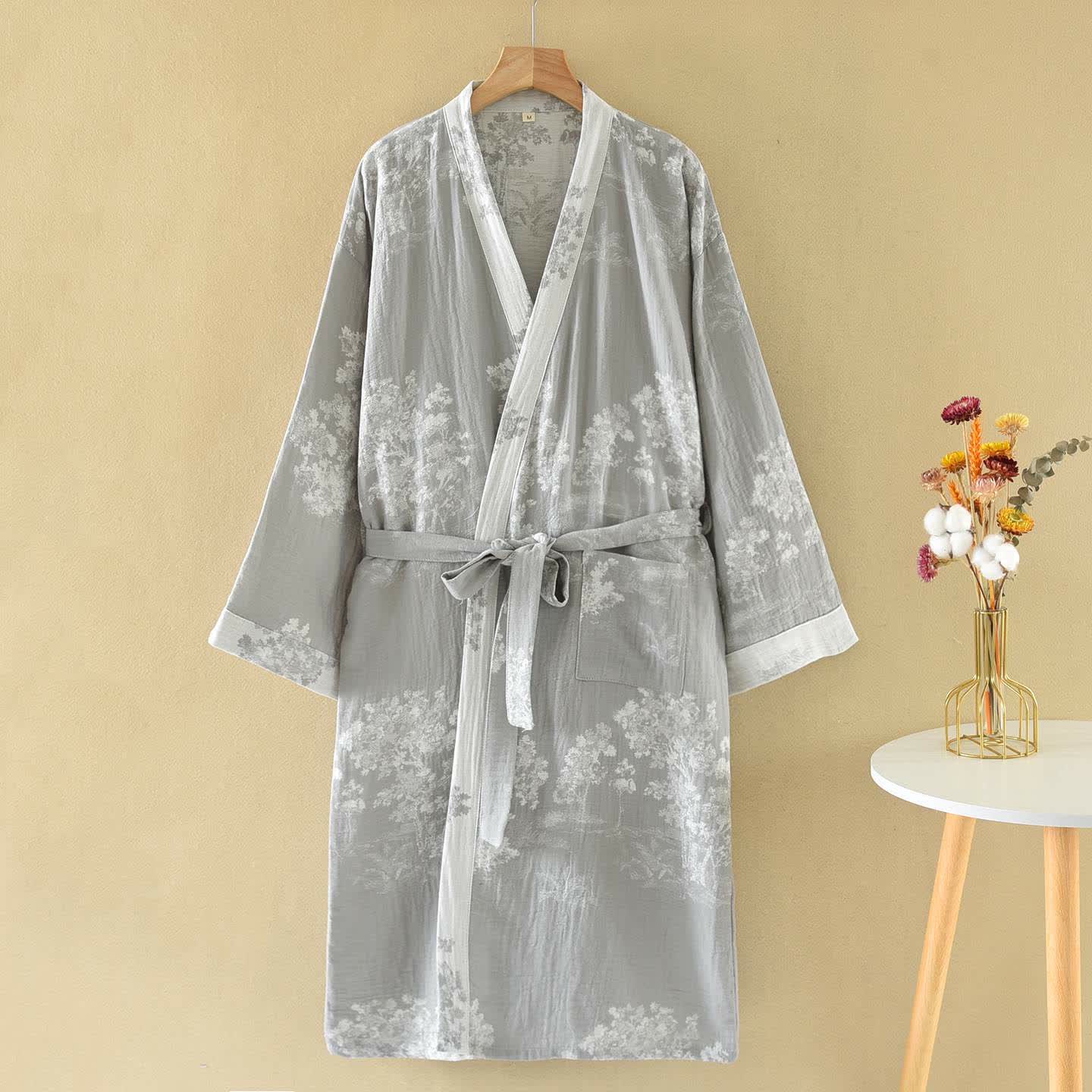 Rustic Bushes Cotton Gauze Kimono Robe - Gray - XL - image 1