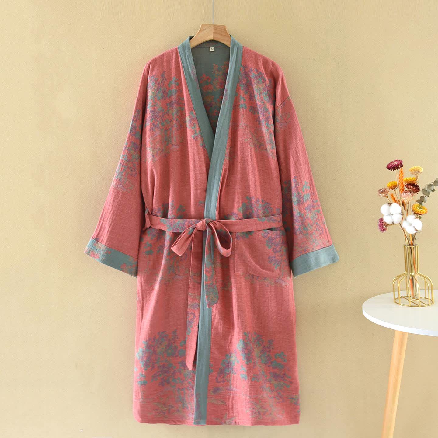 Rustic Bushes Cotton Gauze Kimono Robe - Pink - XL - image 0
