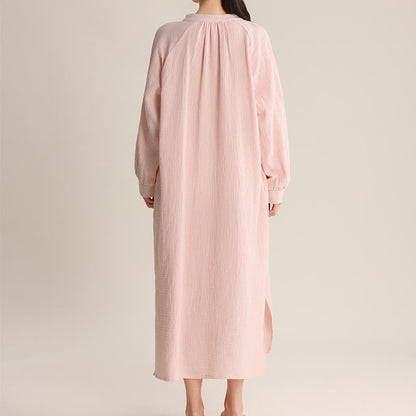 Solid V-neck Bow-Tie Cotton Nightdress - image 6