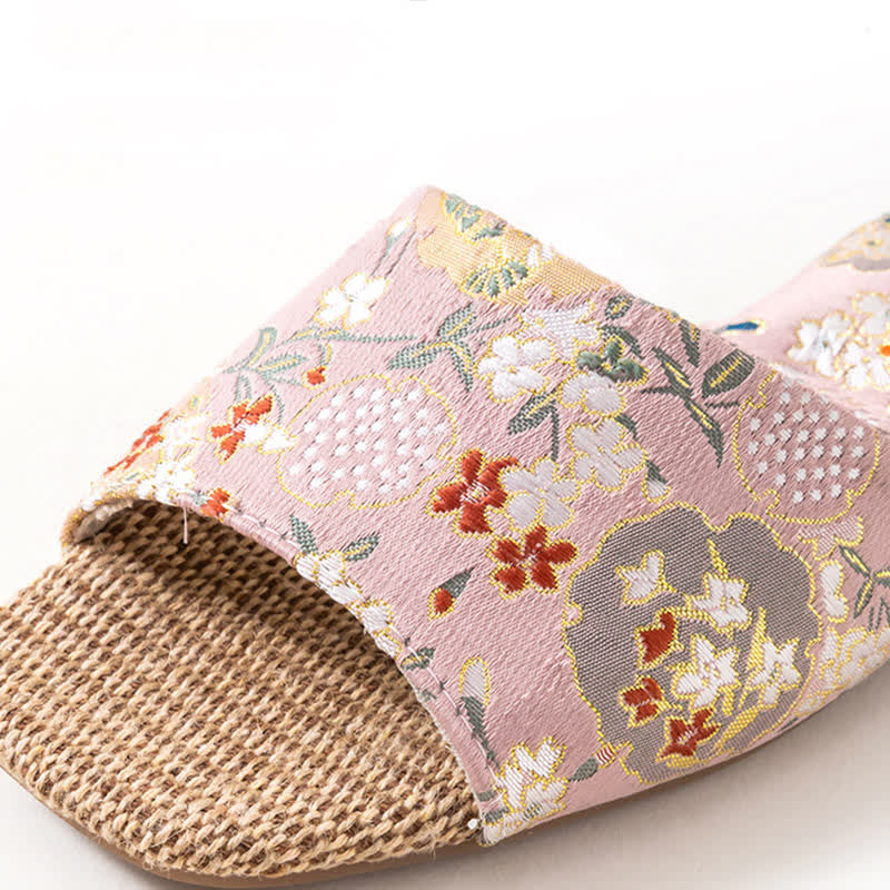Floral Embroidered Linen House Slippers - image 6