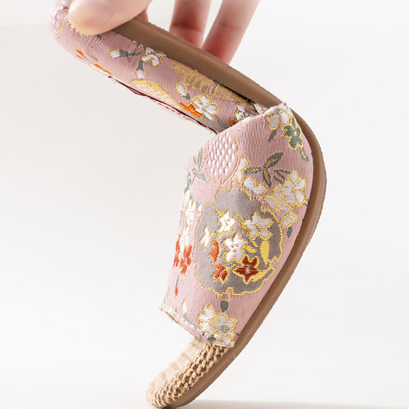 Floral Embroidered Linen House Slippers - image 8
