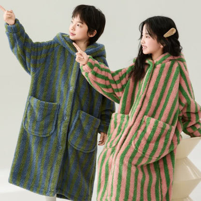 Striped Hooded Plush Warm Child Robe - image 3