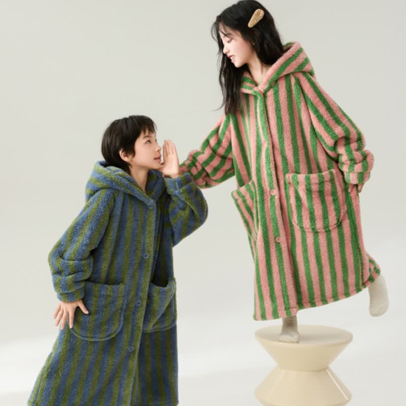Striped Hooded Plush Warm Child Robe - image 2