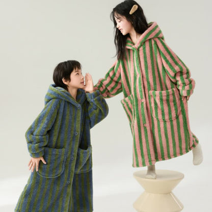 Striped Hooded Plush Warm Child Robe - image 2