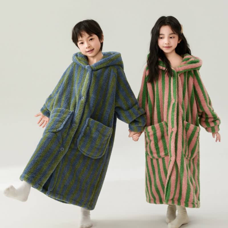 Striped Hooded Plush Warm Child Robe - image 0