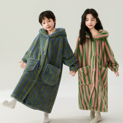 Striped Hooded Plush Warm Child Robe - image 0