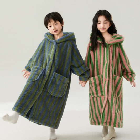 Striped Hooded Plush Warm Child Robe - image 0