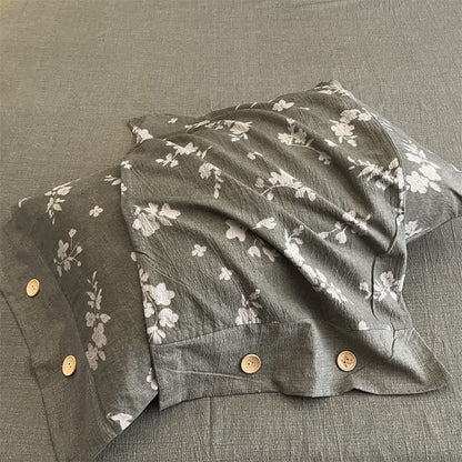 Vintage Floral Linen Button Bedding Set (4PCS) - image 3