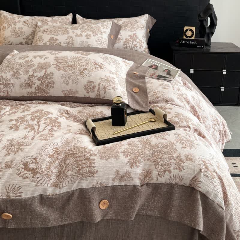 Vintage Tree Linen Button Bedding Set (4PCS) - image 1