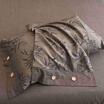 Retro Leaf Linen Button Bedding Set (4PCS) - image 3