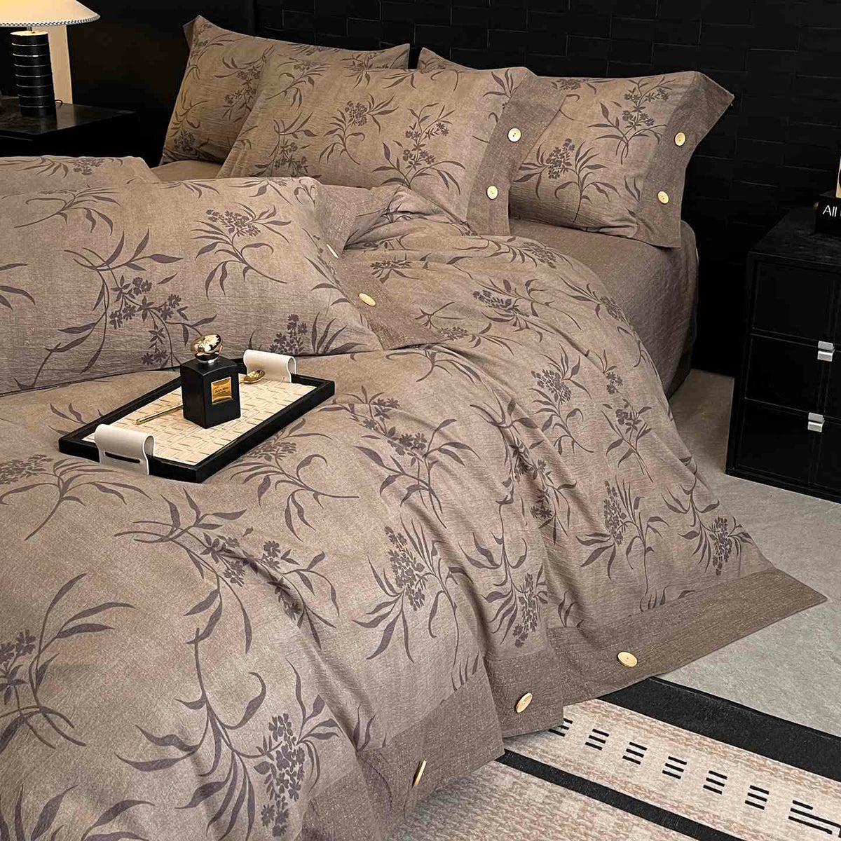 Retro Leaf Linen Button Bedding Set (4PCS) - image 2