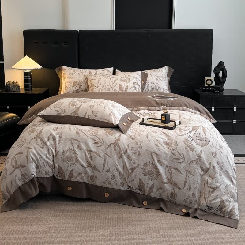 Floral Blossom Linen Button Bedding Set (4PCS) - image 1