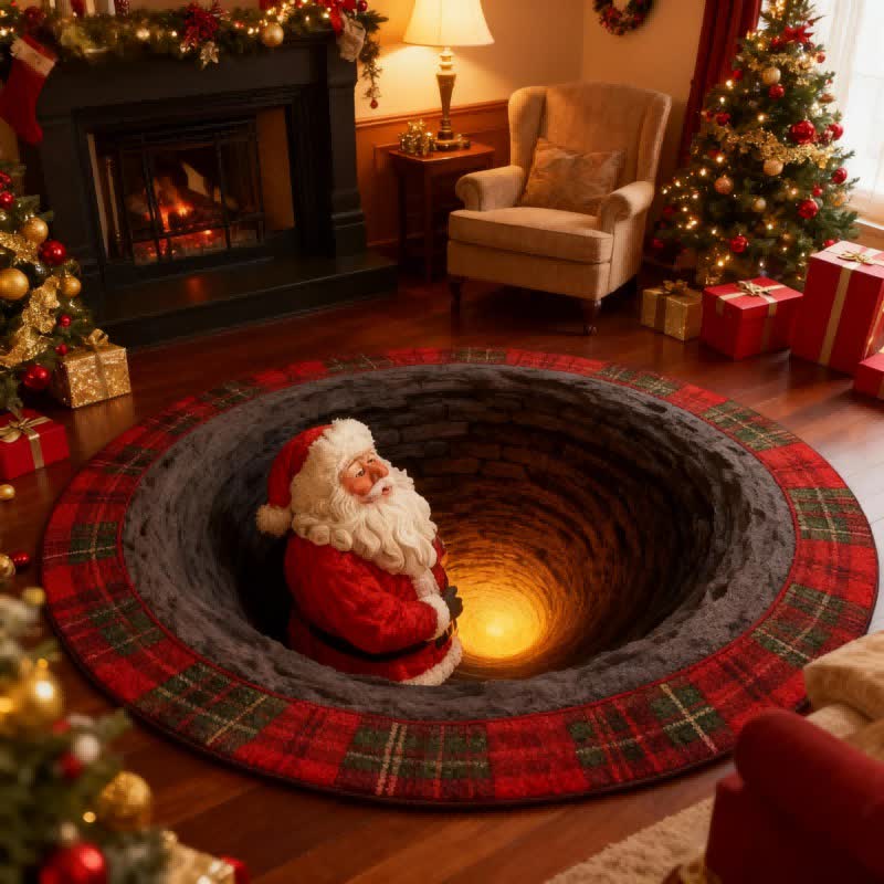 Christmas Santa Plaid 3D Effect Rug - 55" x 55" - image 0