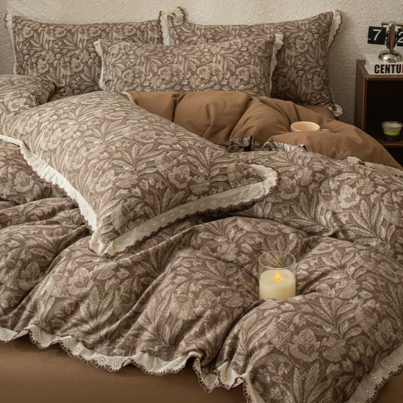 Vintage Leaf Lace Brushed Cotton Bedding Set - image 5