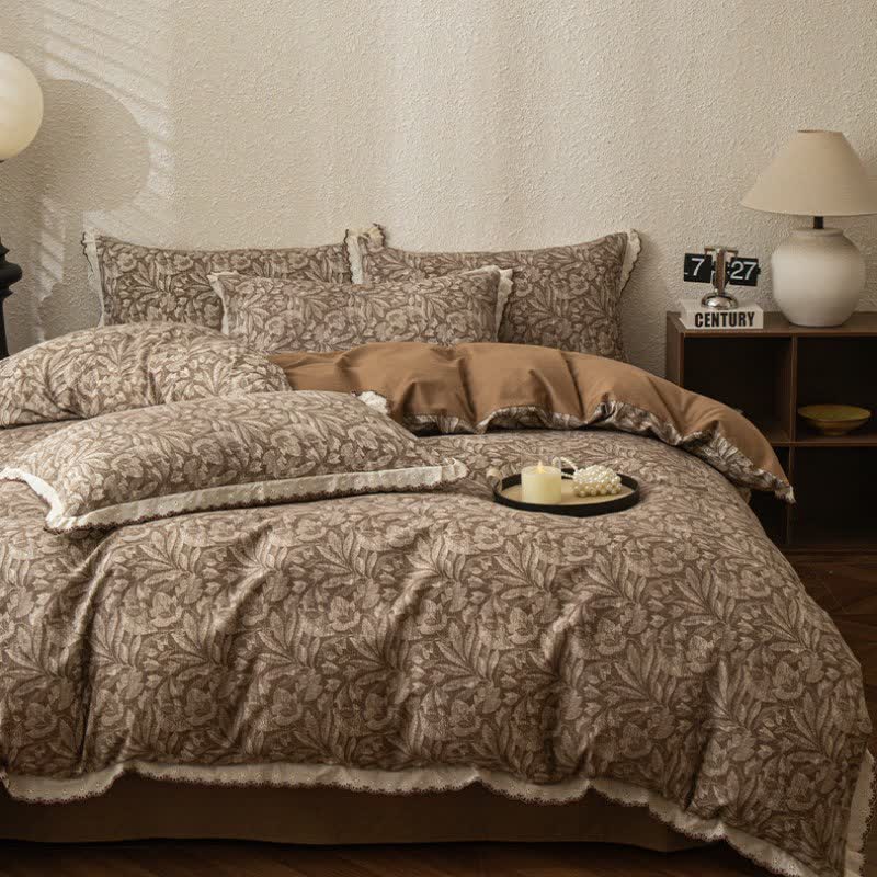 Vintage Leaf Lace Brushed Cotton Bedding Set - image 2