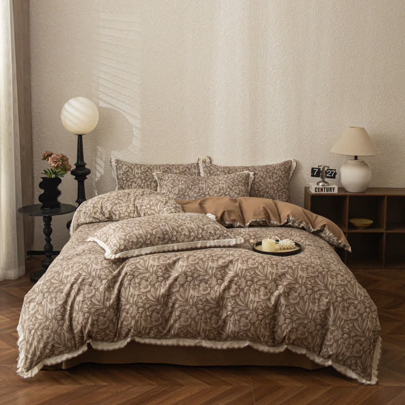 Vintage Leaf Lace Brushed Cotton Bedding Set - image 1