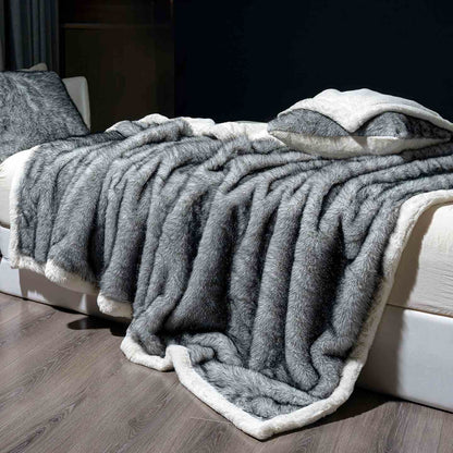 Luxury Faux Fur Plush Blanket - Grey - Queen - image 0