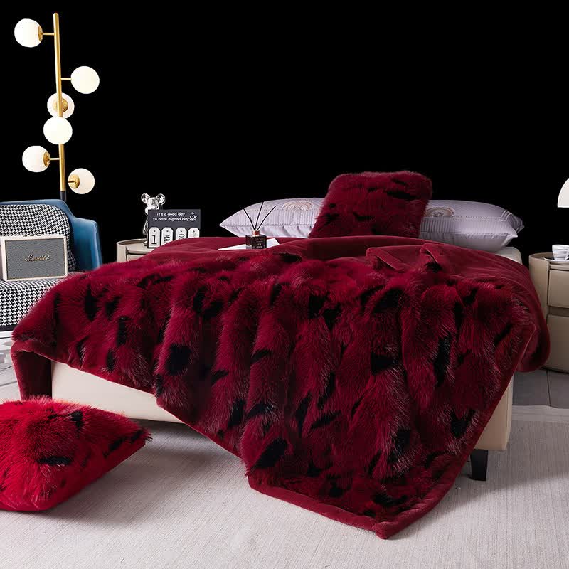 Modern Luxury Faux Fur Throw Blanket - Red - Queen - image 1