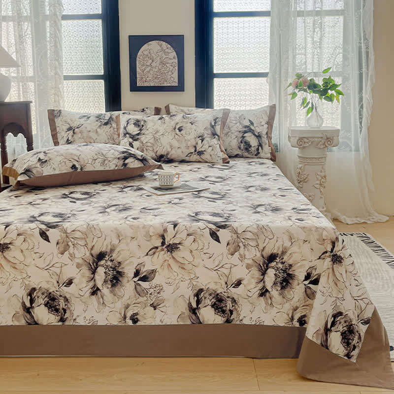 Elegant Peony Brushed Cotton Sheet Bedspread - 2PCS Pillowcases - 19" x 29" - image 0