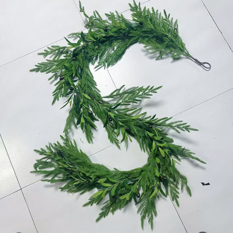PE Faux Greenery Olive Branch Christmas Garland - 2PCS - 106" - image 4