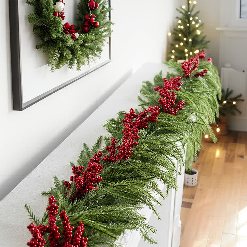 Faux Norfolk Pine Red Berry Christmas Garland - image 3