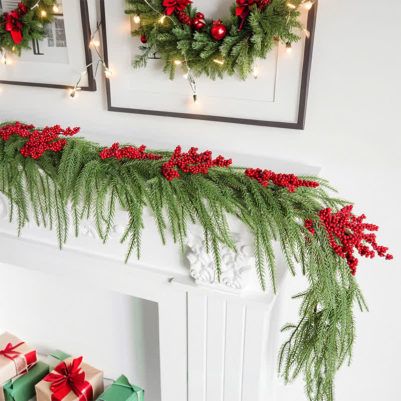 Faux Norfolk Pine Red Berry Christmas Garland - image 4