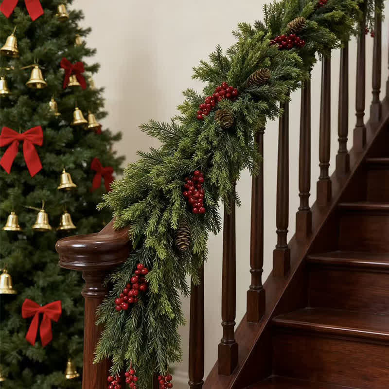 Faux Cedar Pine Christmas Garland with Red Berries - image 1