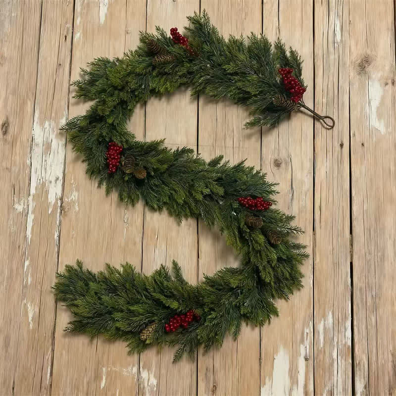 Faux Cedar Pine Christmas Garland with Red Berries - 2PCS - 106" - image 2