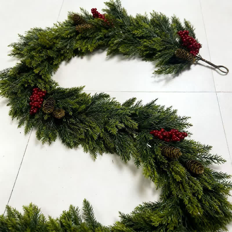Faux Cedar Pine Christmas Garland with Red Berries - image 4