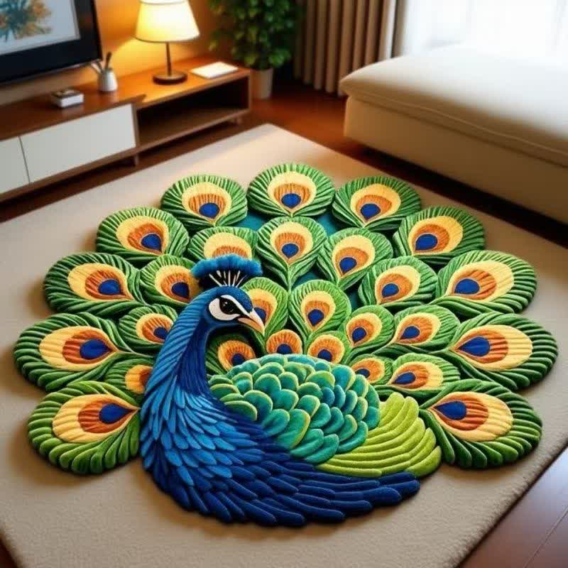 Peacock Floral 3D Effect Rug - B - 63" - image 1