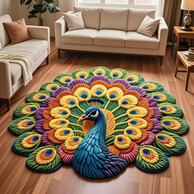Peacock Floral 3D Effect Rug - A - 63" - image 0