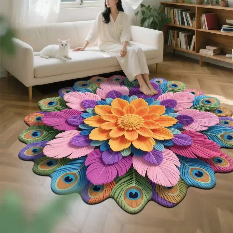 Peacock Floral 3D Effect Rug - F - 63" - image 5