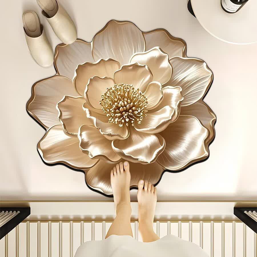 Flower-Shaped 3D Effect Rug - Apricot - 39" x 39" - image 1