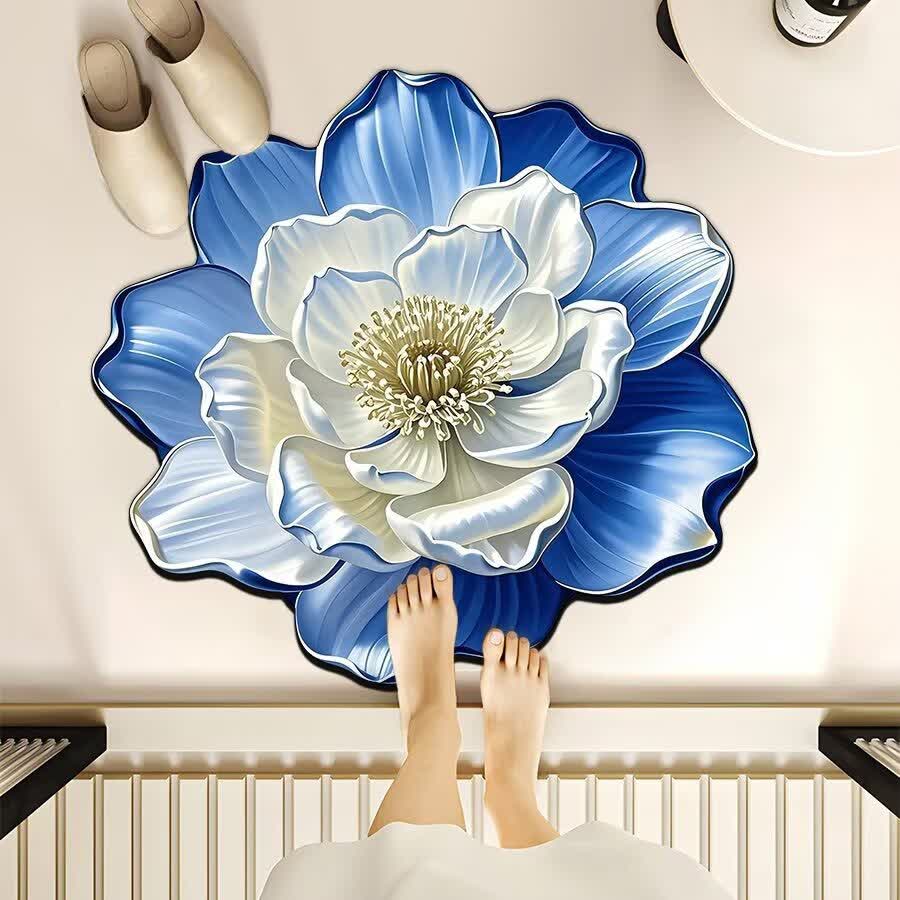 Flower-Shaped 3D Effect Rug - Blue & White - 39" x 39" - image 5