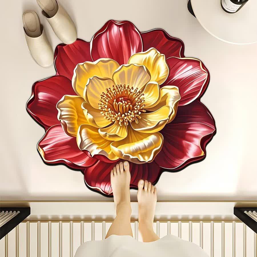 Flower-Shaped 3D Effect Rug - Red - 39" x 39" - image 0