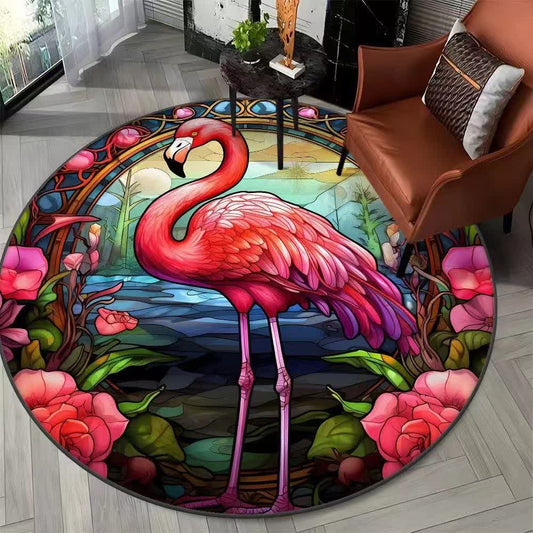 Flamingo Jungle Floral  Round Rug - A - 47" x 47" - image 0