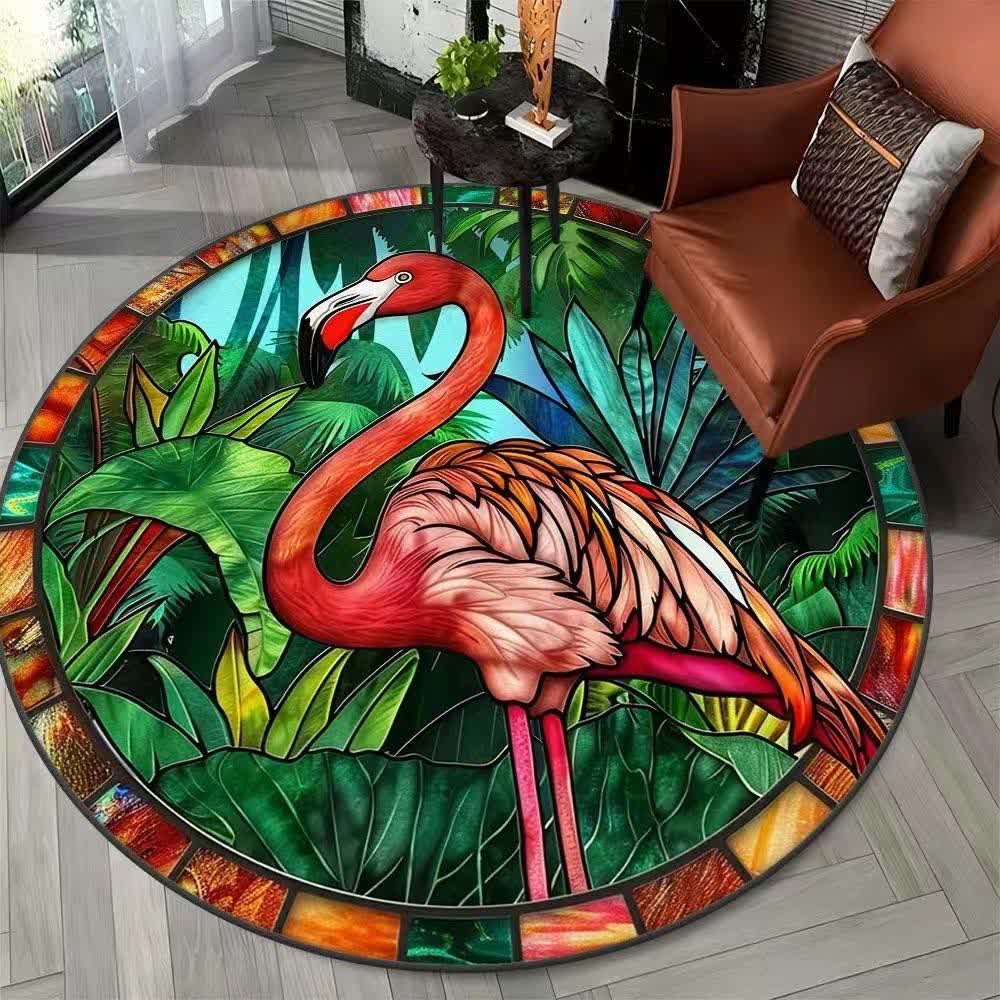 Flamingo Jungle Floral  Round Rug - E - 47" x 47" - image 4