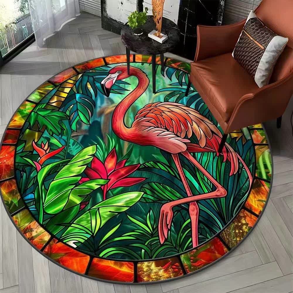 Flamingo Jungle Floral  Round Rug - B - 47" x 47" - image 1