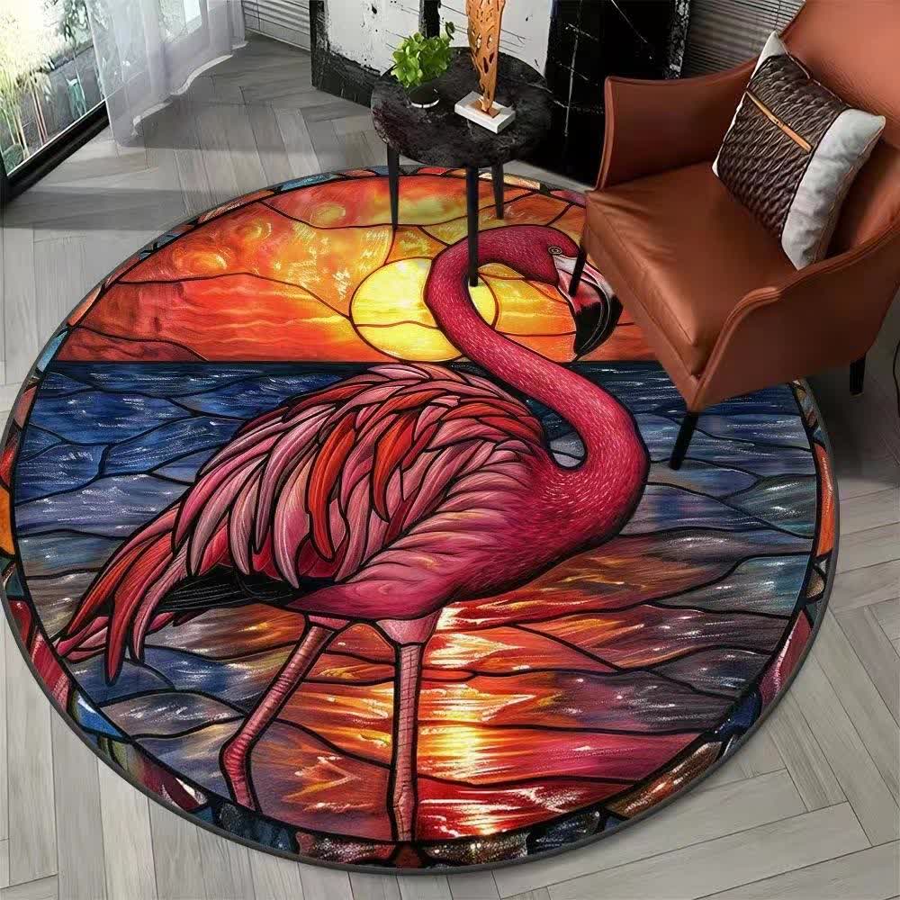 Flamingo Jungle Floral  Round Rug - D - 47" x 47" - image 3