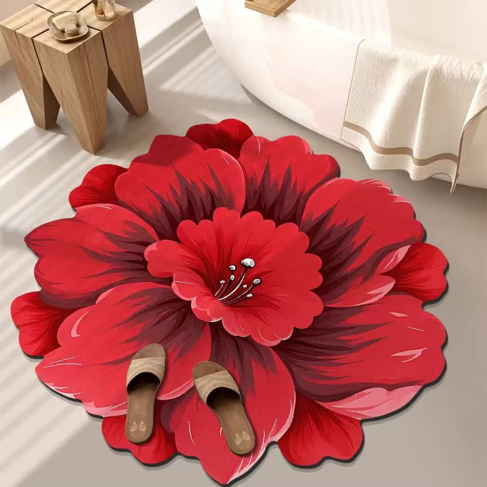 Rustic Style Flower 3D Effect Rug - Red - 47" x 47" - image 4