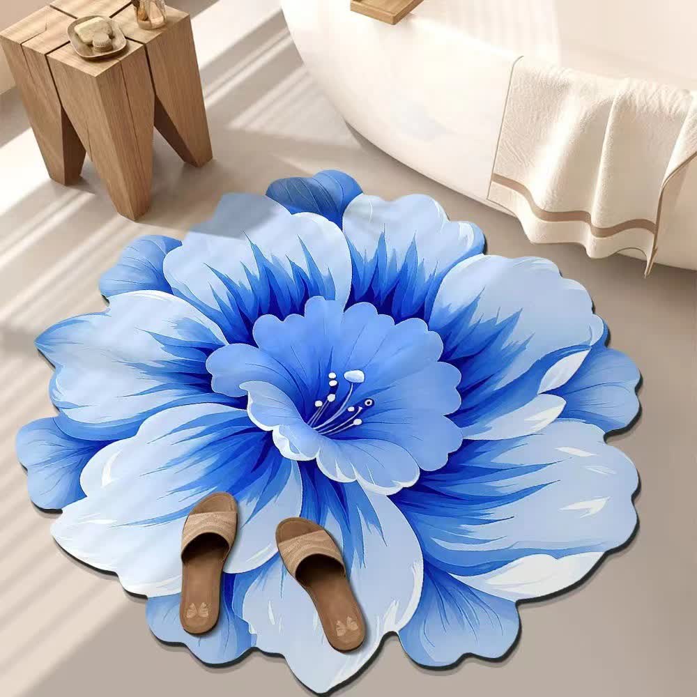 Rustic Style Flower 3D Effect Rug - Blue - 47" x 47" - image 3