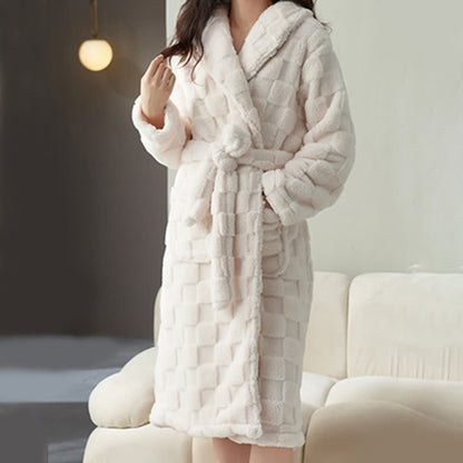 Couple Matching Plaid Textured Fleece Robe - White - Women:XXL - image 15