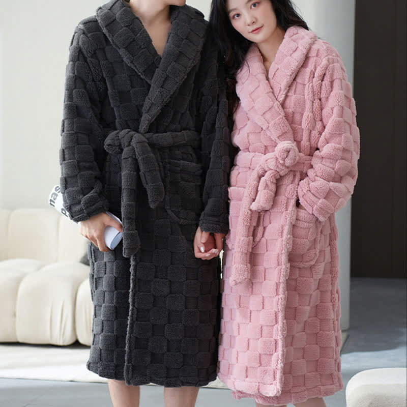 Couple Matching Plaid Textured Fleece Robe - image 2