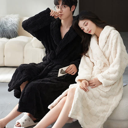 Couple Matching Plaid Textured Fleece Robe - image 4