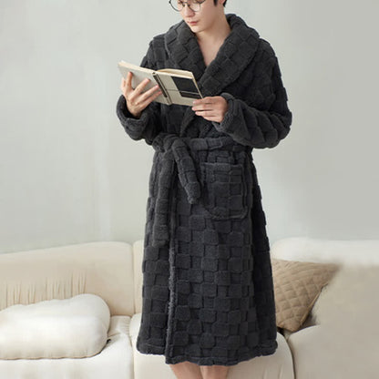 Couple Matching Plaid Textured Fleece Robe - Gray - Men:XXXL - image 12