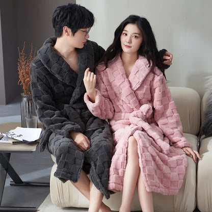 Couple Matching Plaid Textured Fleece Robe - image 1