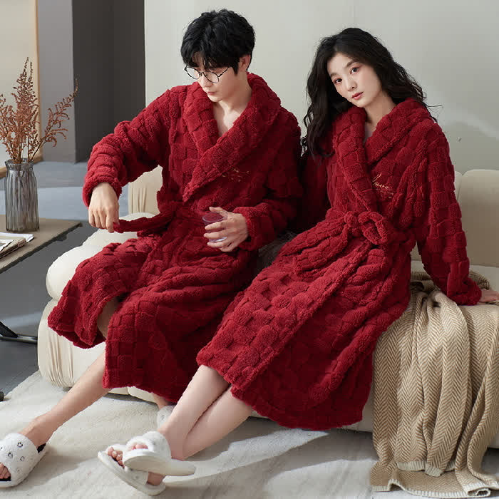 Couple Matching Plaid Textured Fleece Robe - image 3