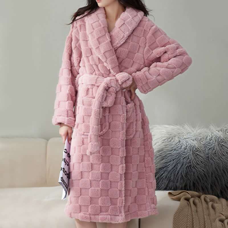 Couple Matching Plaid Textured Fleece Robe - Pink - Women:XXL - image 14
