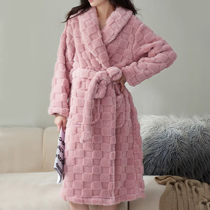 Couple Matching Plaid Textured Fleece Robe - Pink - Women:XXL - image 14